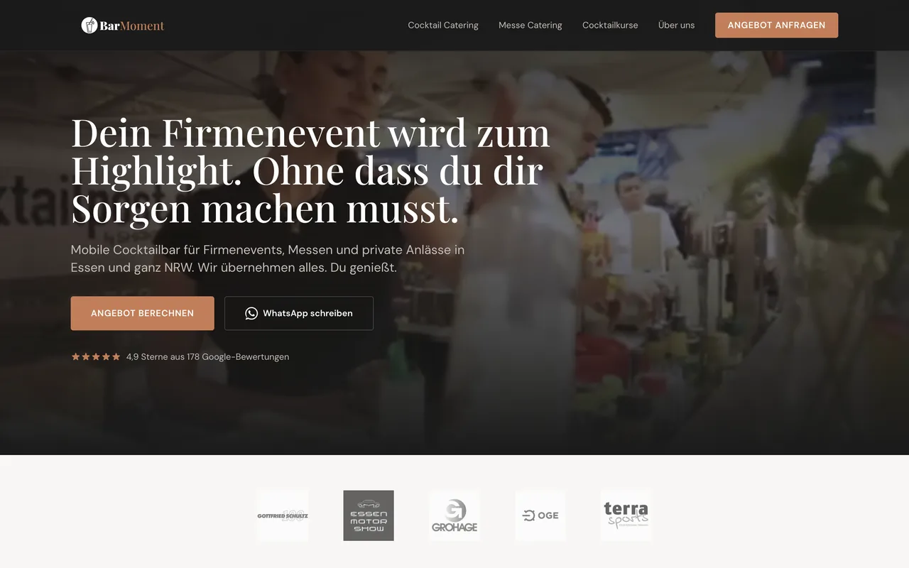Startseite von Bar Moment, umgesetzt von Netzkonzept