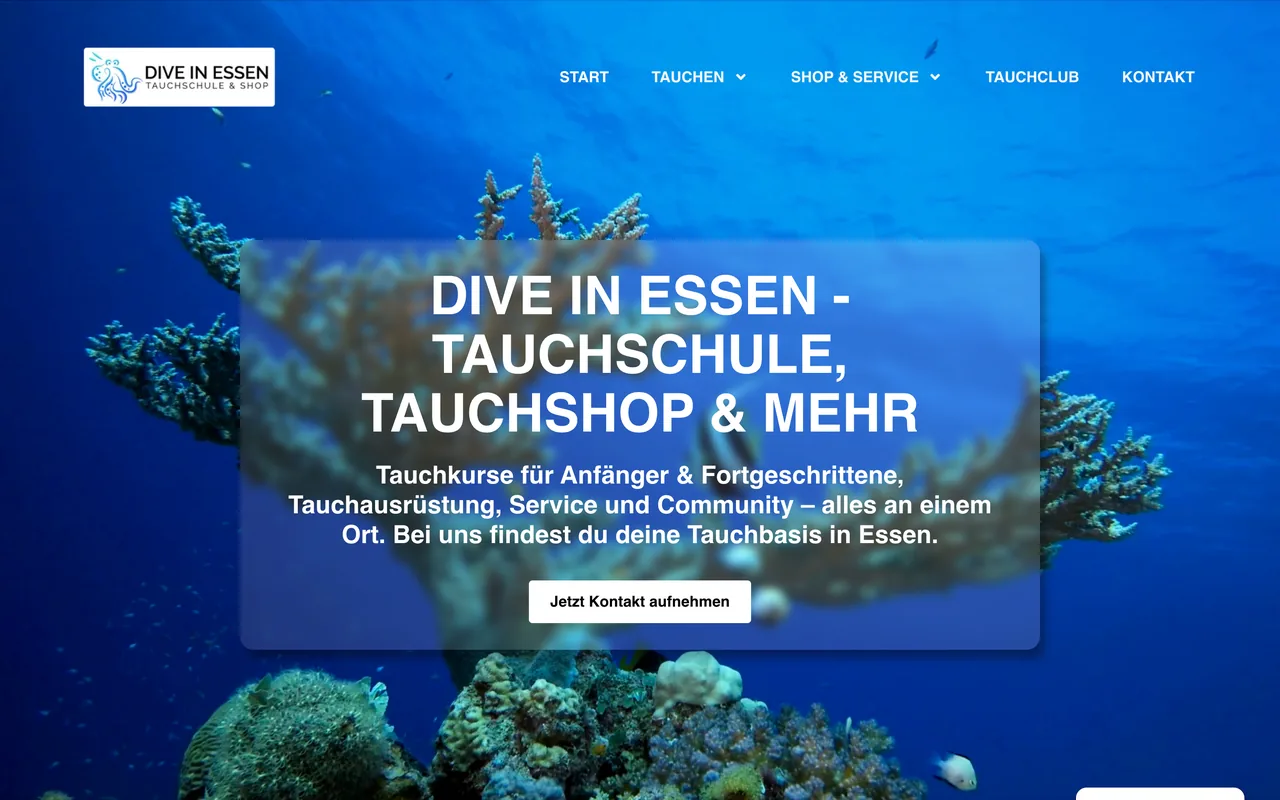 Startseite von Dive In Essen, umgesetzt von Netzkonzept