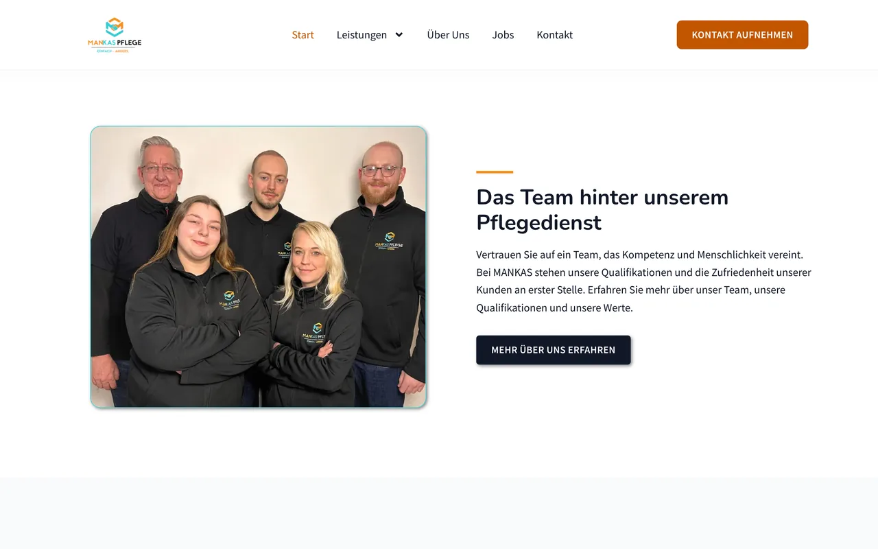 Startseite von Mankas Pflege GmbH, umgesetzt von Netzkonzept